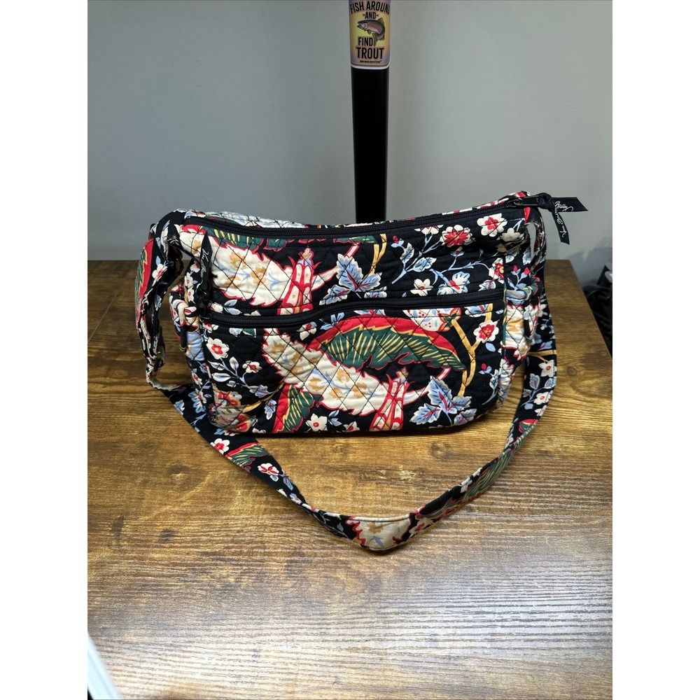 Vera Bradley Versailles Quilted Cotton Crossbody Shoulder Bag Floral Black Red